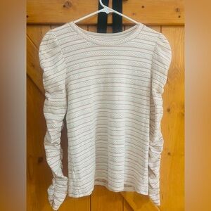 LOFT Cream and Orange/Pink Striped Long Sleeve Top